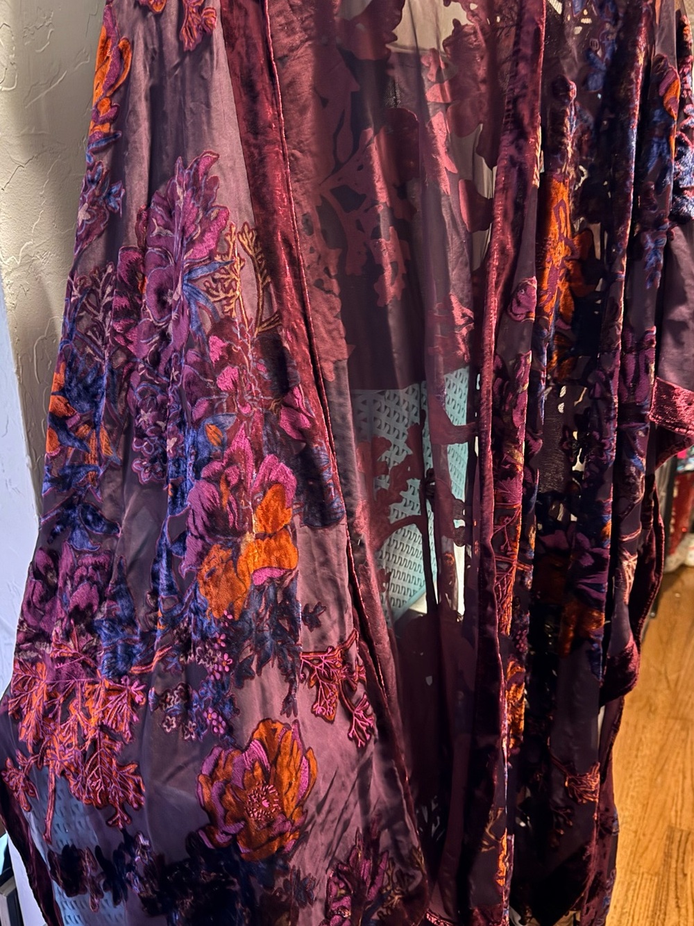 torrid Velvet Burnout Floral Kimono in Plum and Magenta